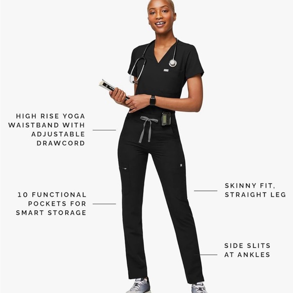 Black womens fig pants size small/T FIGS YOLA High Waisted Skinny Scrub Pants - Picture 10 of 15